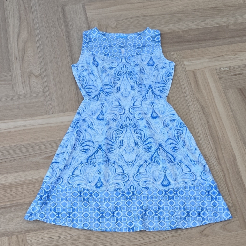 J. McLaughlin Blue Patterned Sleeveless Dress Medium